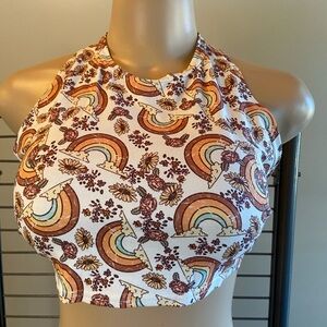 Floral Rainbow Print Halter Crop Top
